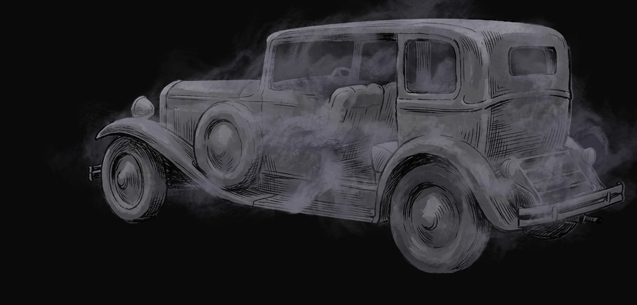A generic grey car dissolving into fog